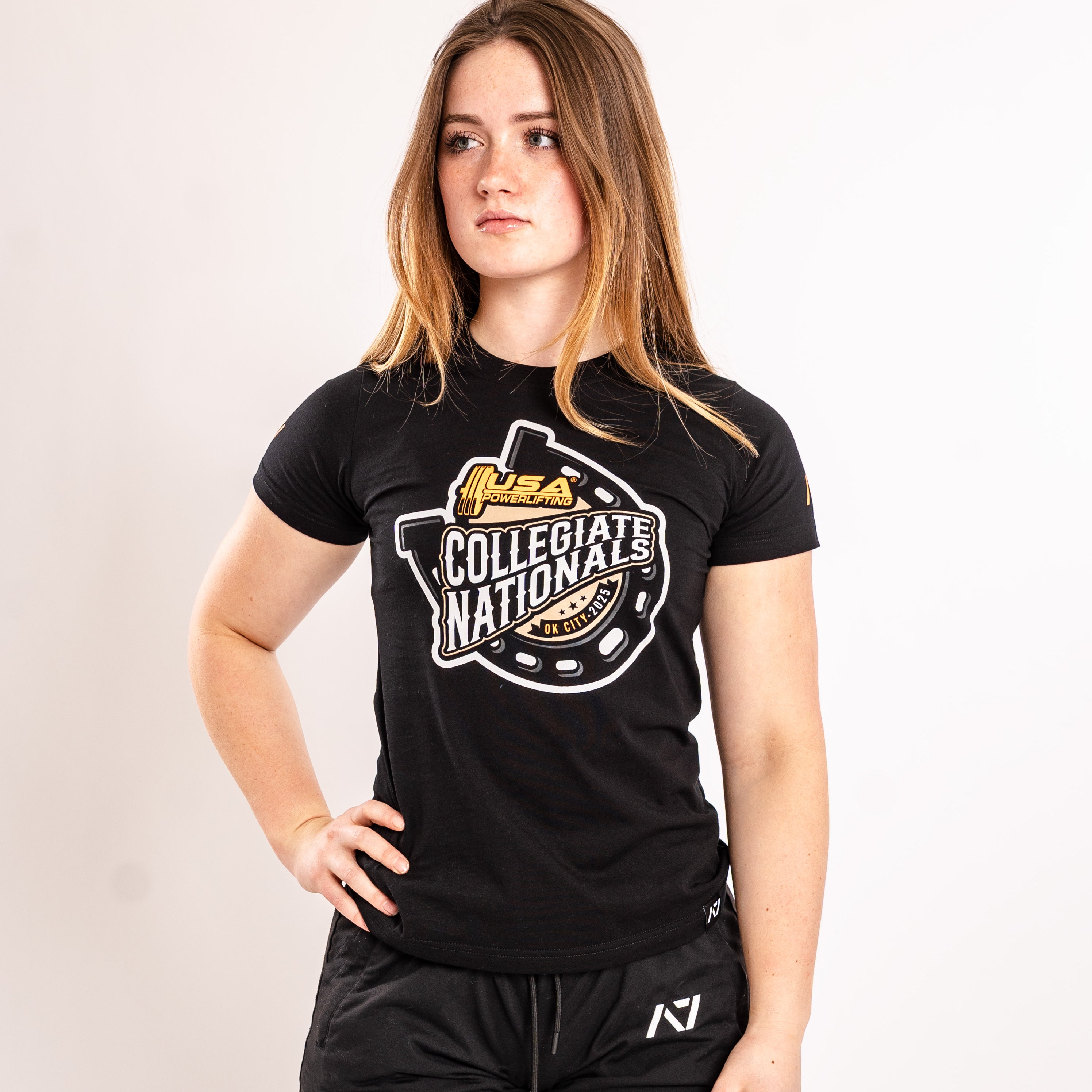Front view of 2025 USAPL Collegiate Nationals women’s shirt with official event graphic