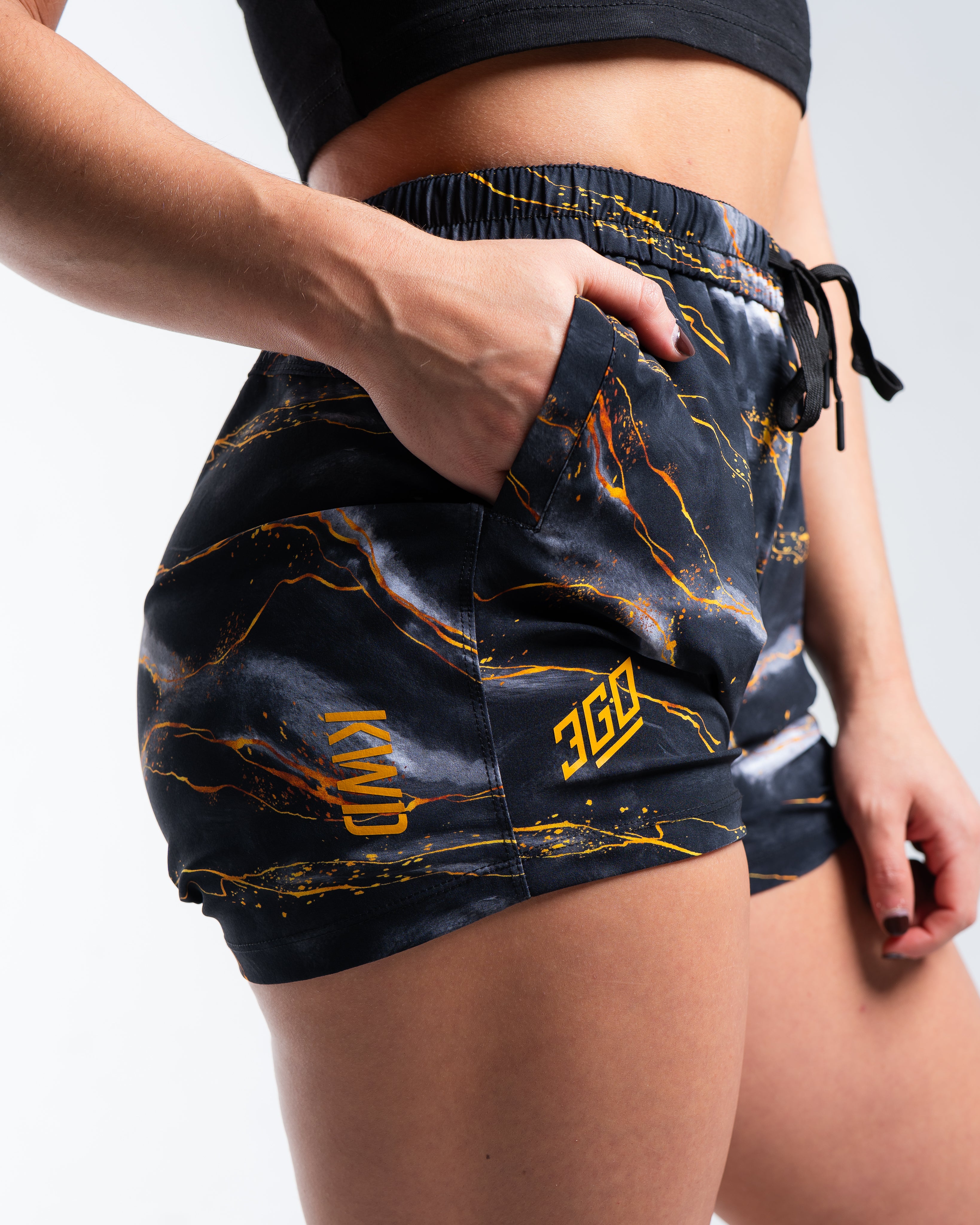 Side view of 360Go 1Z KWD Shorts – Aurum showing loop through pocket and KWD length