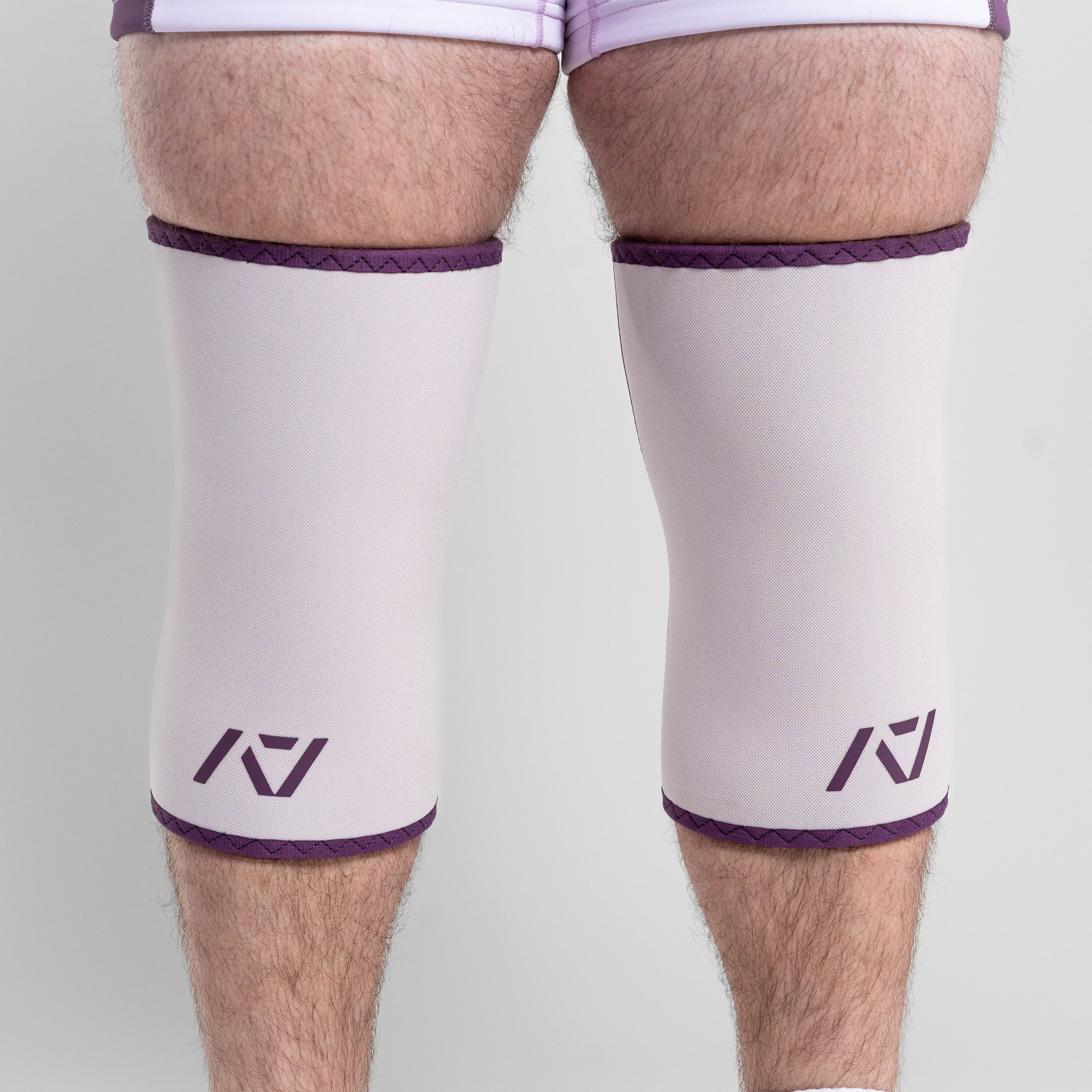 Hourglass Rigor Mortis Knee Sleeves in Lavender on man
