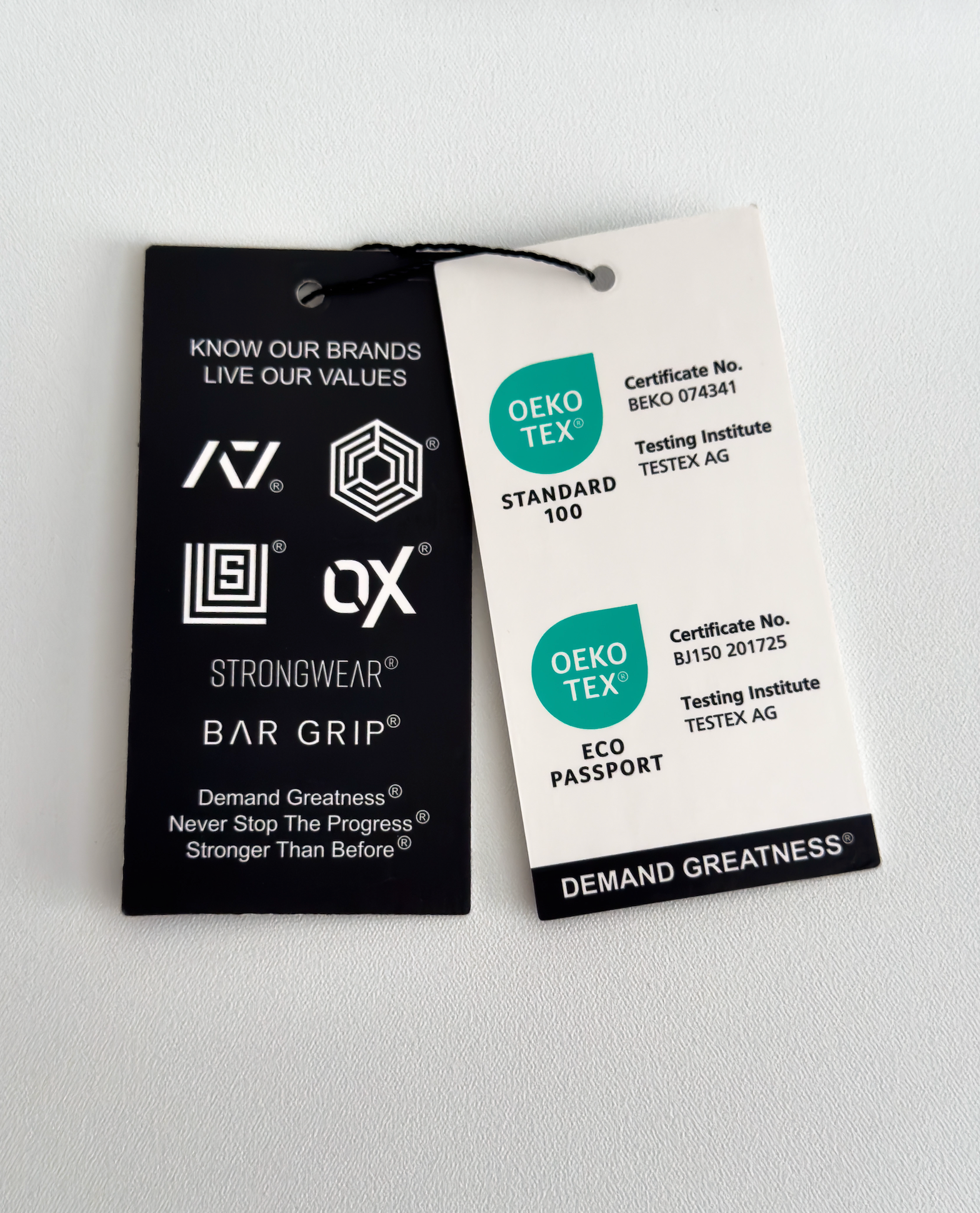 Two labels on a light gray background