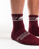 Close-up of the knit fabric on A7 Crew Socks in Ivory Rose, showing texture and stitching details.