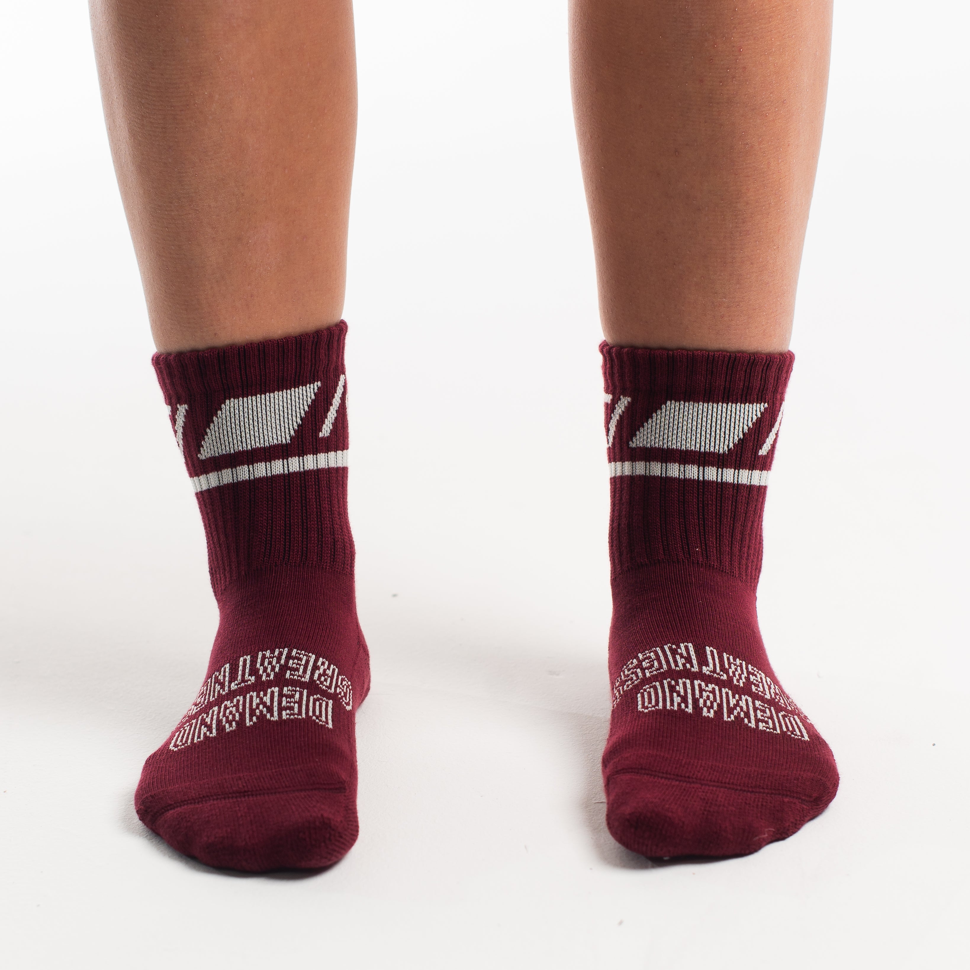 Front view of A7 Crew Socks in Ivory Rose, showcasing mid-shin length and ribbed cuff design.