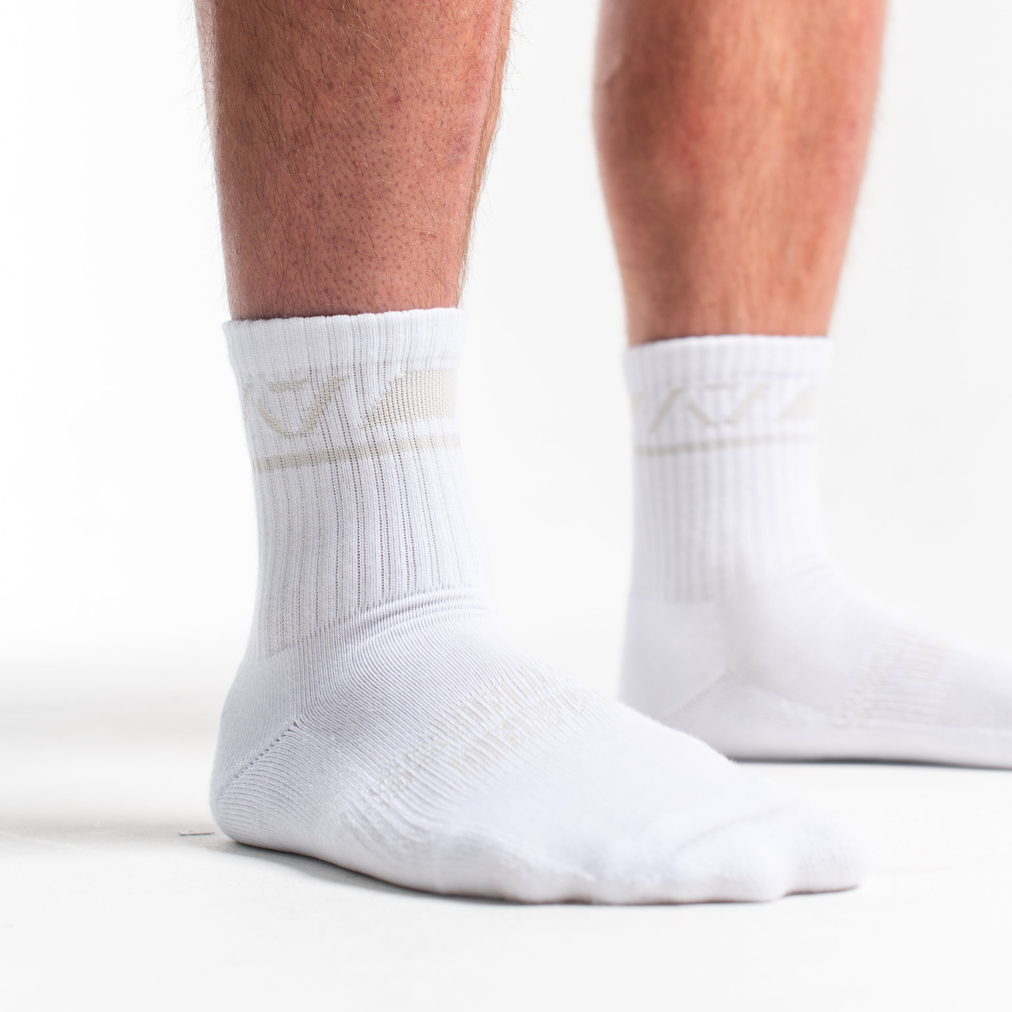 Close-up of the knit fabric on A7 Crew Socks in Polar, showing texture and stitching details.