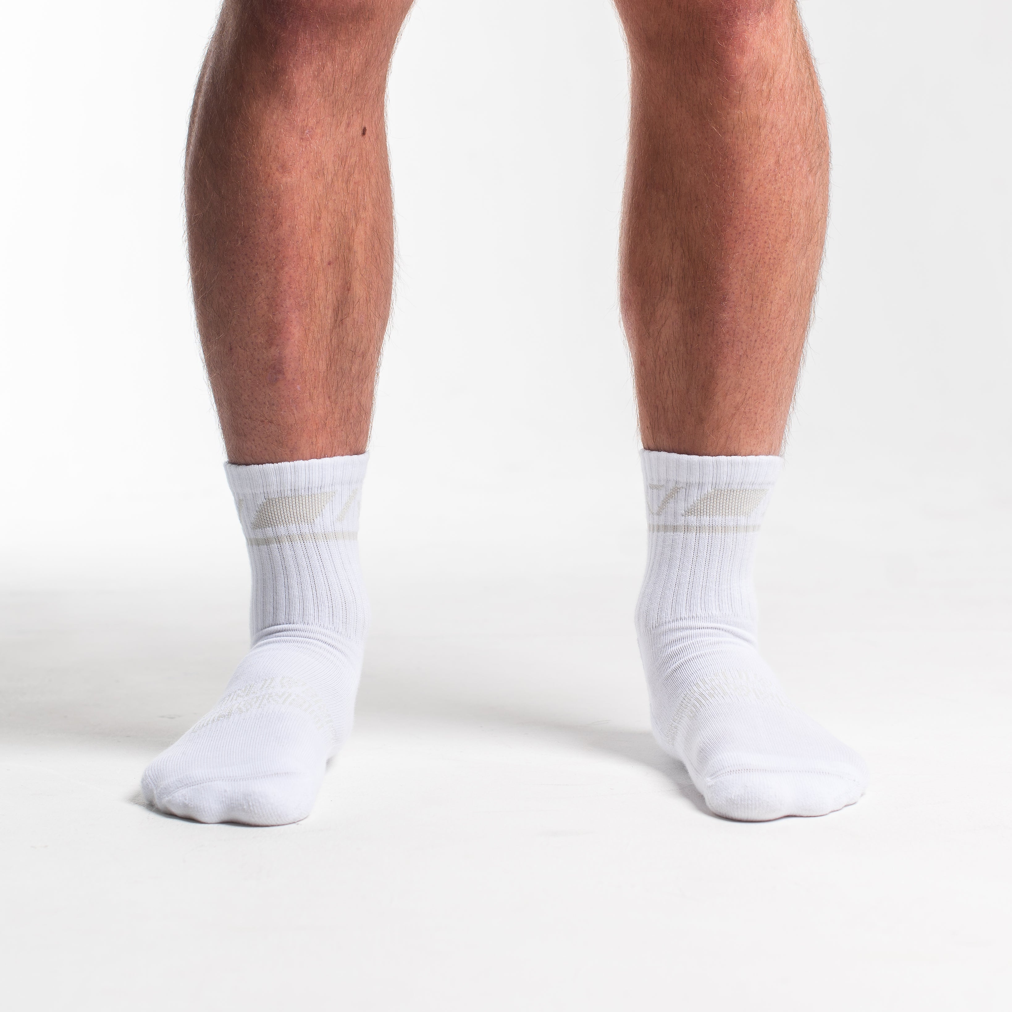 Front view of A7 Crew Socks in Polar, showcasing mid-shin length and ribbed cuff design.