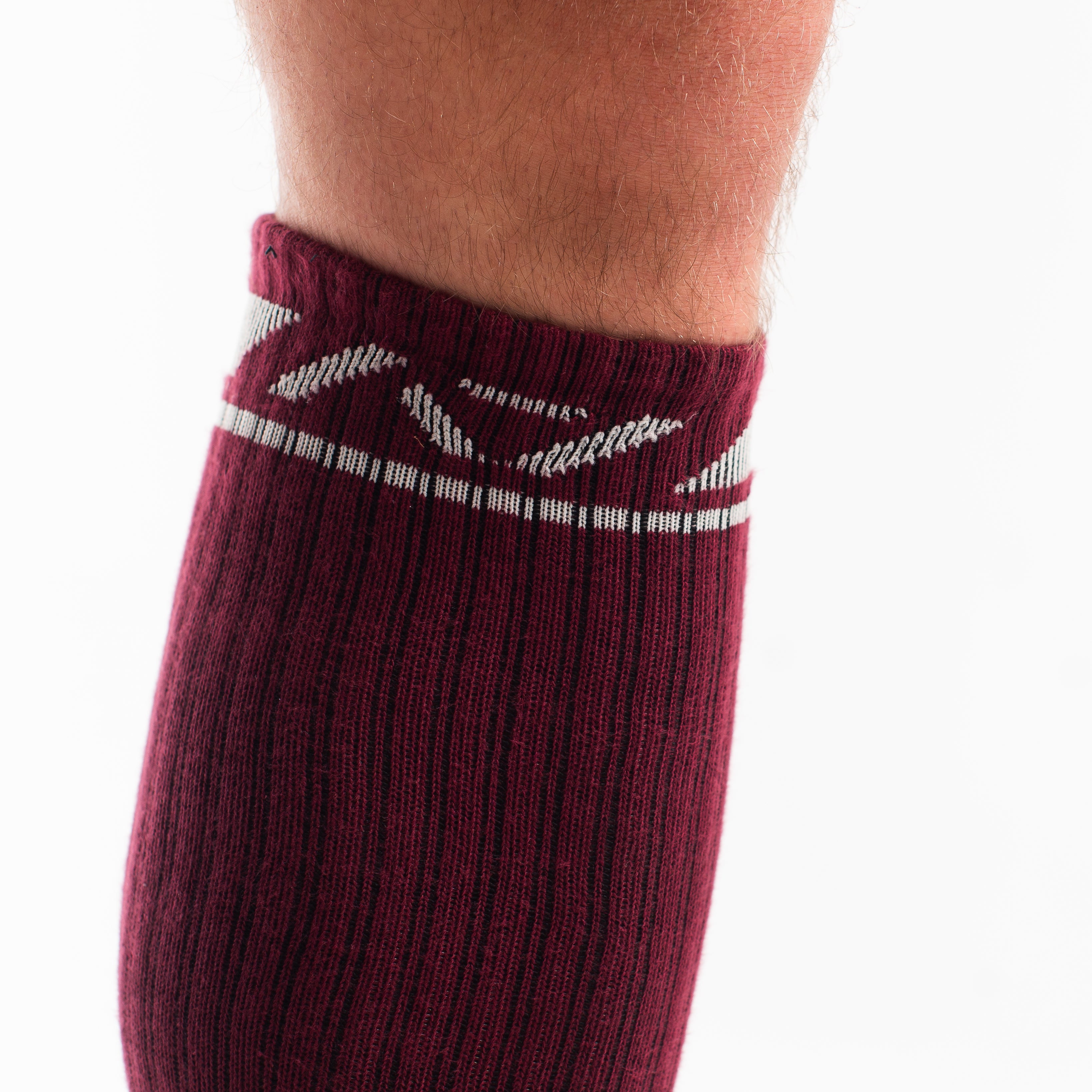 Close-up of the knit fabric on A7 Deadlift Socks in Ivory Rose, showing texture and stitching details.