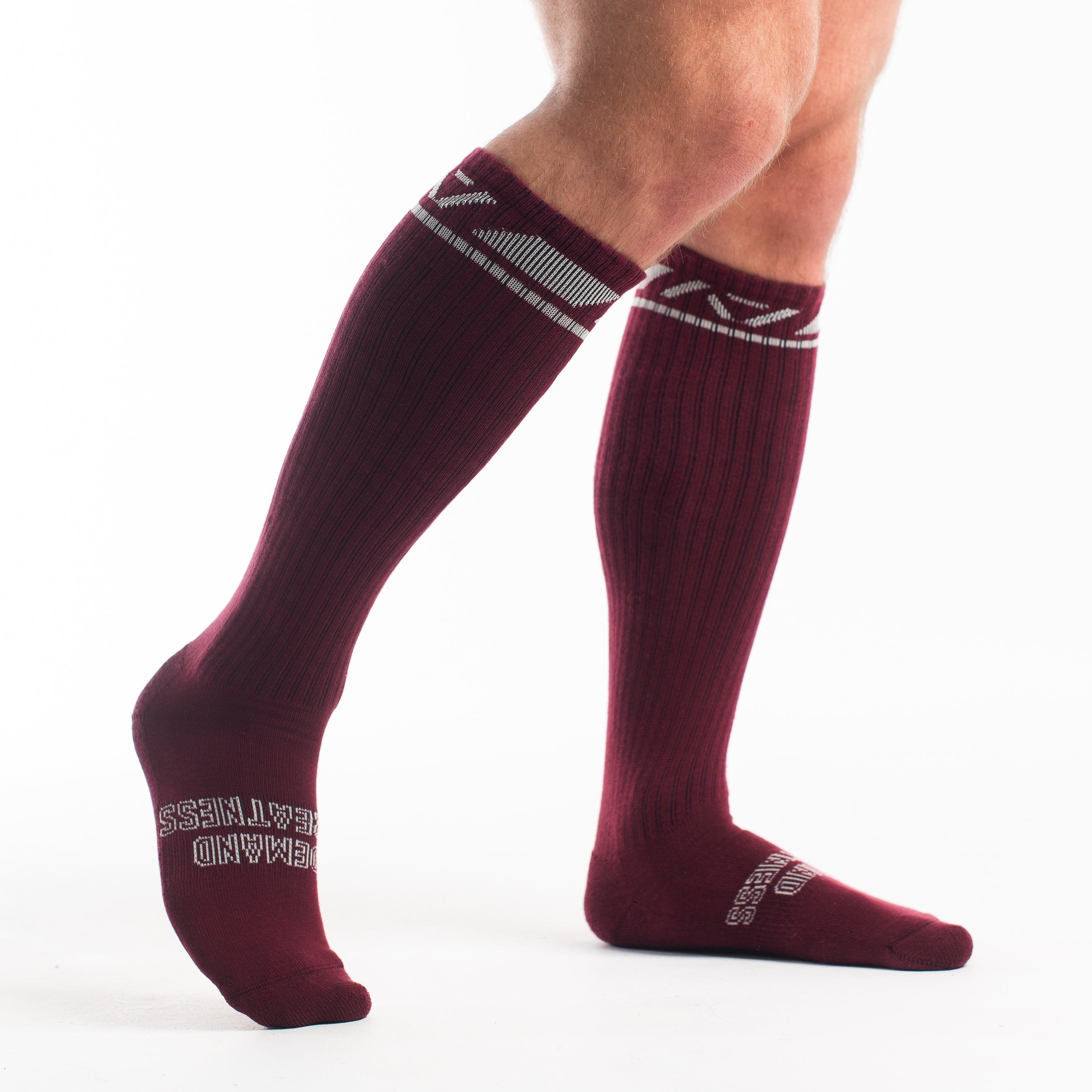 Side profile of A7 Deadlift Socks in Ivory Rose, highlighting the A7 logo on the ankle and compression-style top.