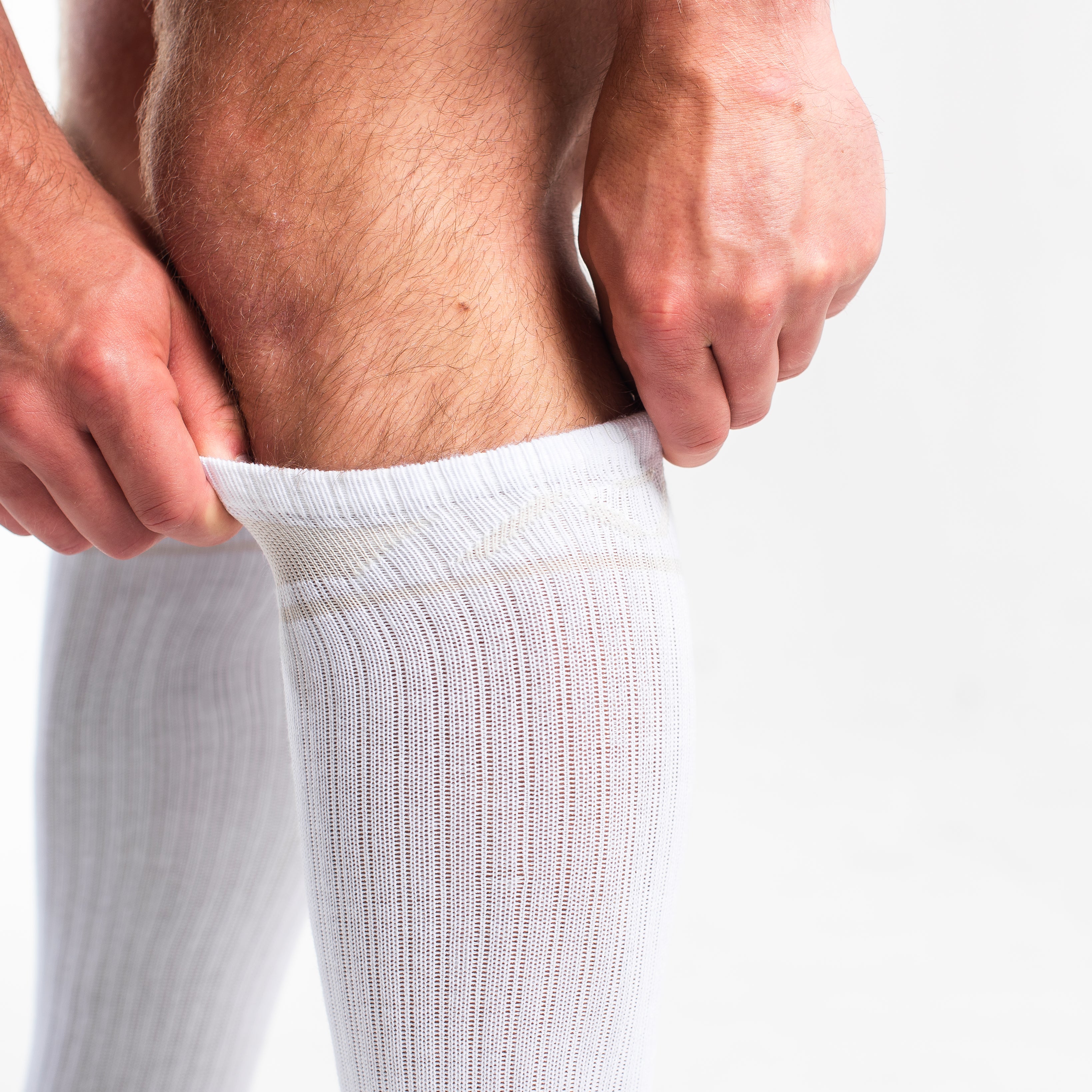 Close-up of the knit fabric on A7 Deadlift Socks in Polar, showing texture and stitching details.