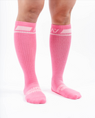 Side profile of A7 Deadlift Socks – Roseite highlighting ankle logo and compression fit.
