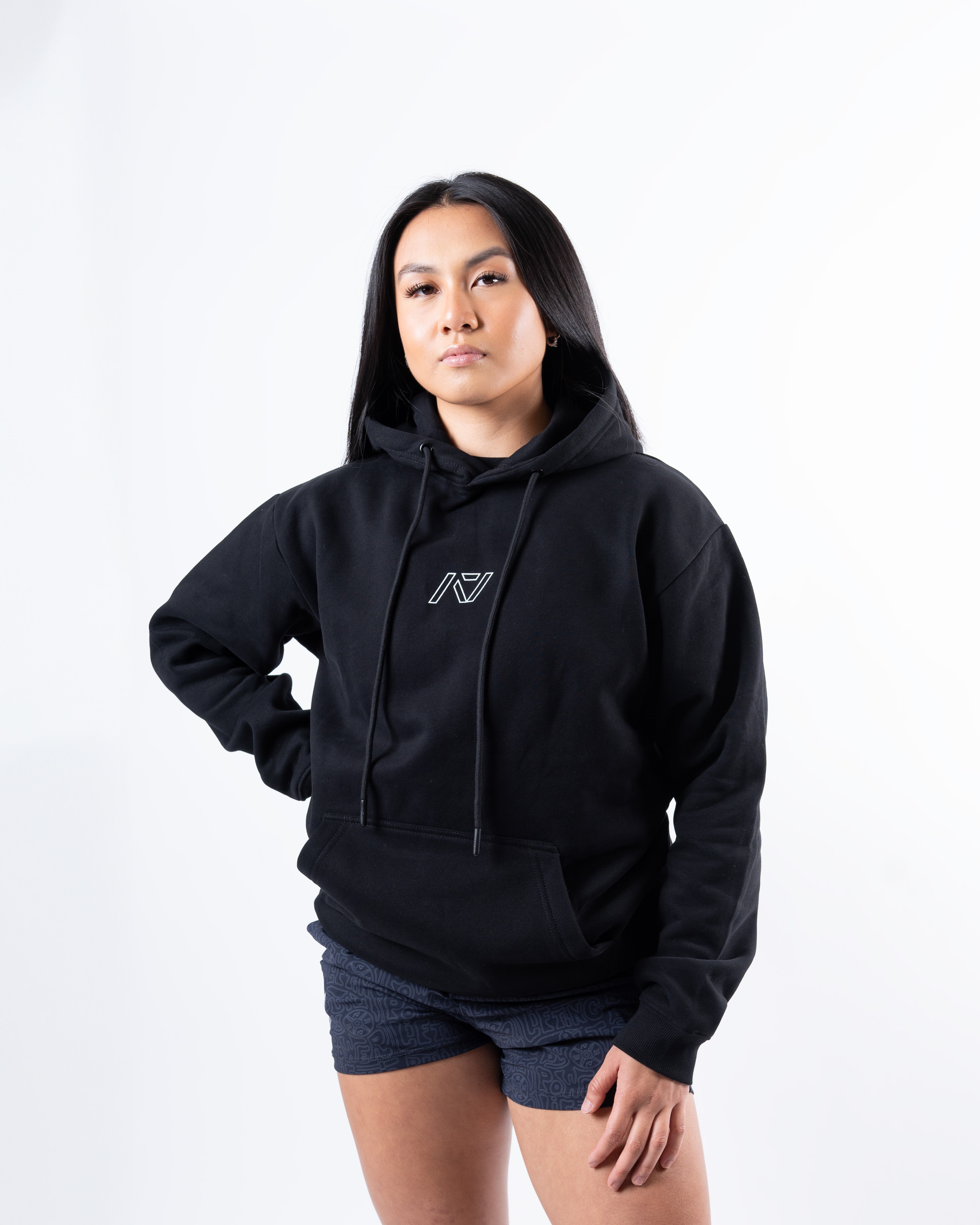 Front view of A7 Built By Hoodie in black, featuring A7 logo on the upper chest.