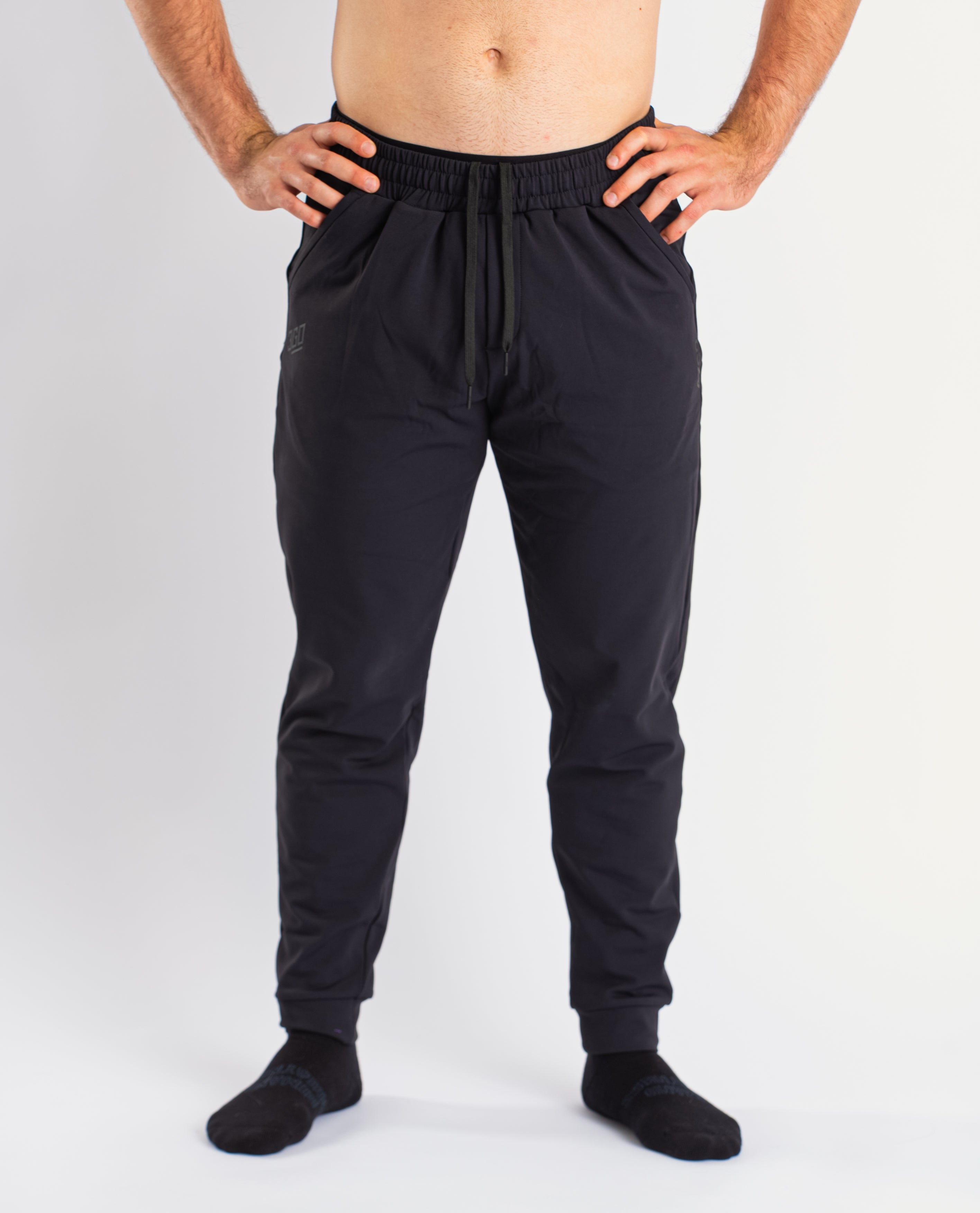 Front view of A7 Cobra 360Go 1Z Joggers in Stealth, showcasing the sleek design and tapered leg fit.