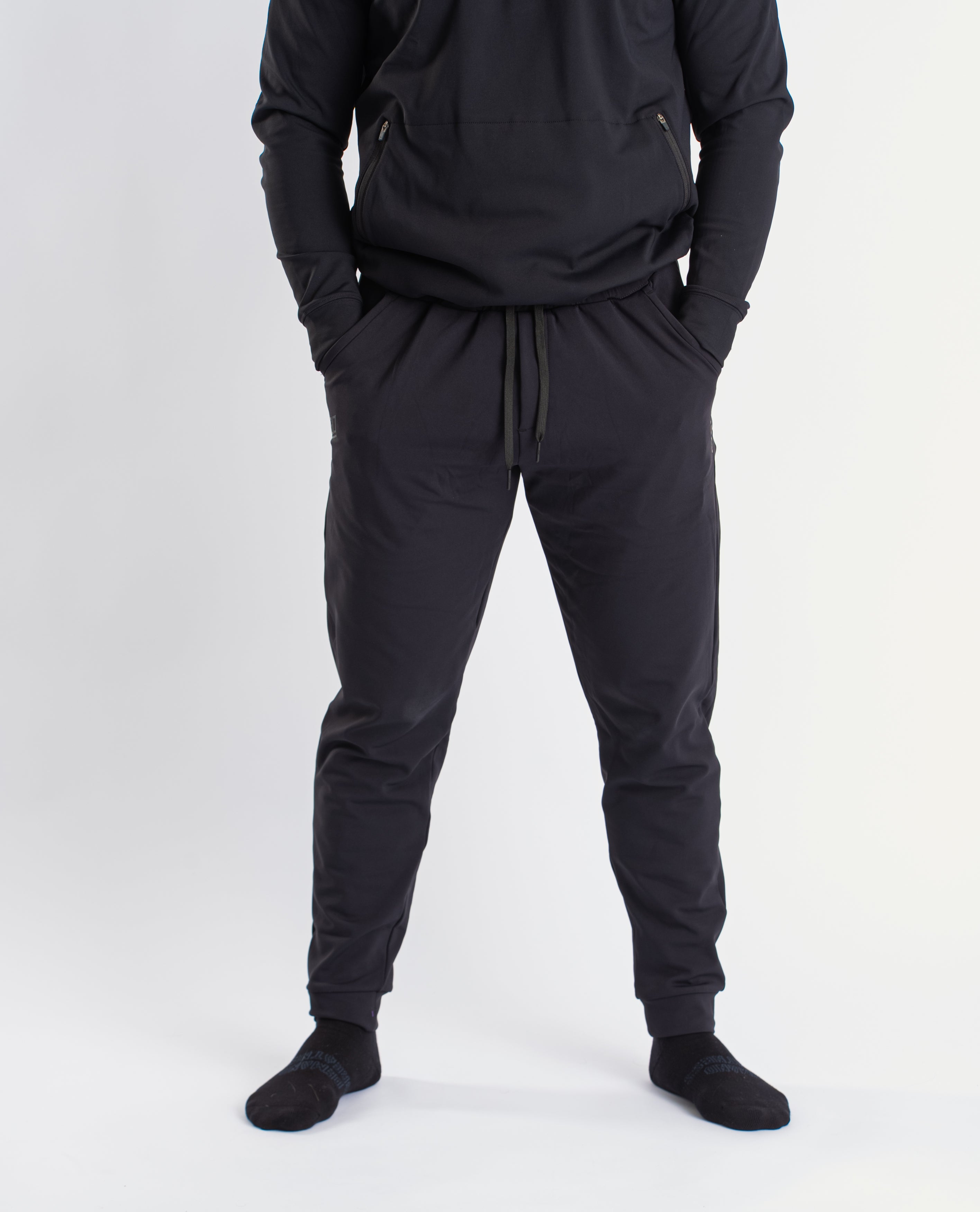 Front view of A7 Cobra 360Go 1Z Joggers in Stealth, showcasing the sleek design and tapered leg fit.