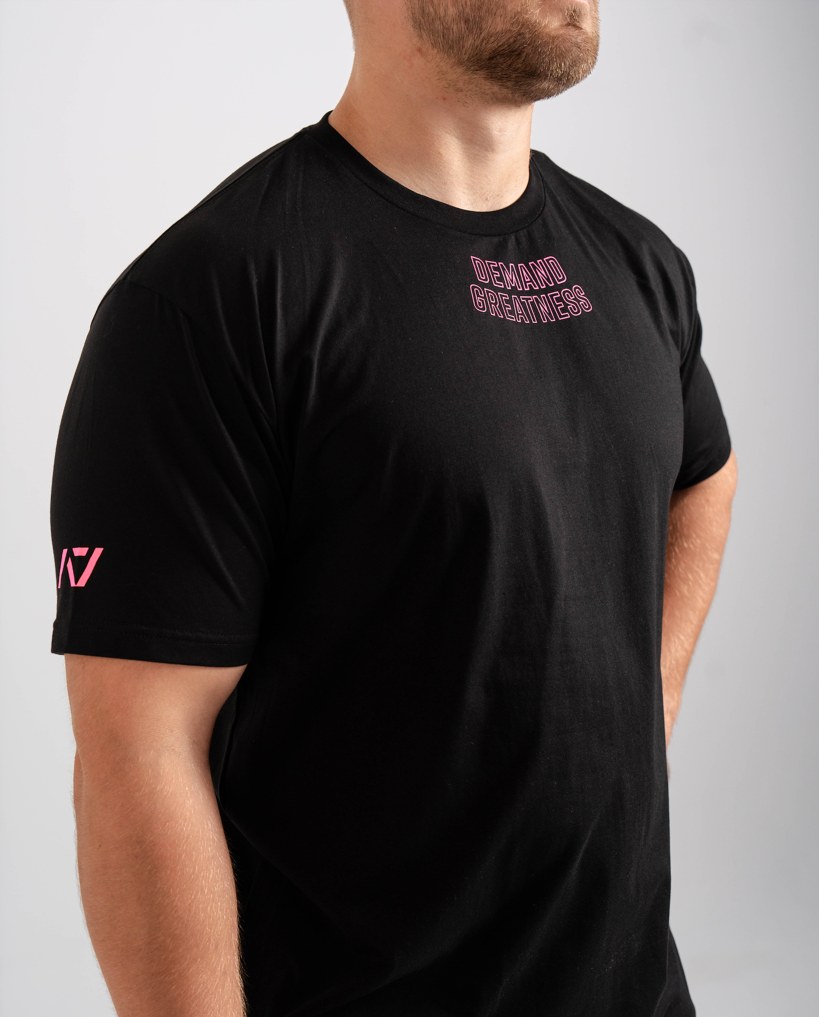 Side view featuring A7 logo prints on both sleeves of the Flamingo shirt.