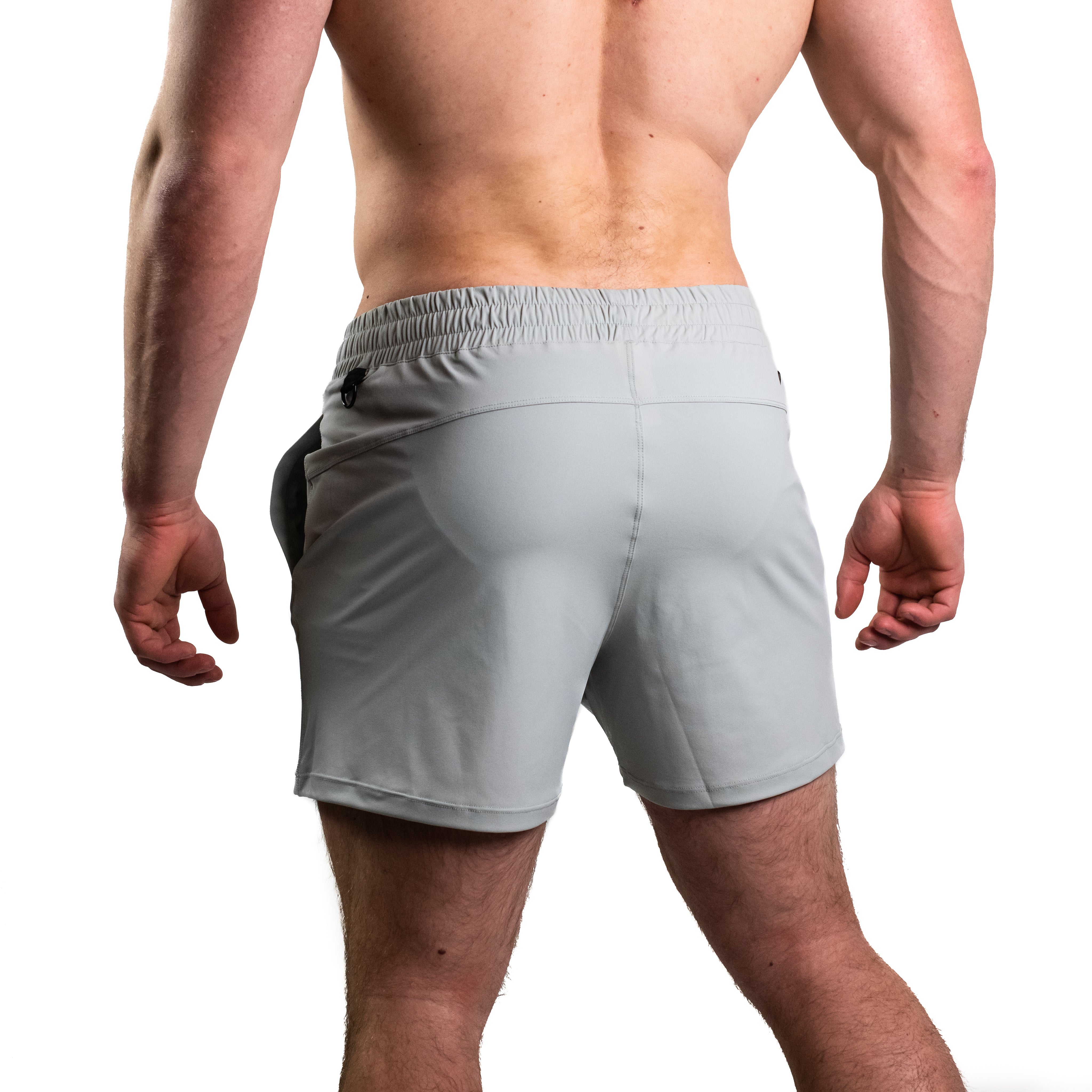 Rear view of 360Go KWD Shorts in Light Gray featuring ripstop loop-through pockets and streamlined silhouette.