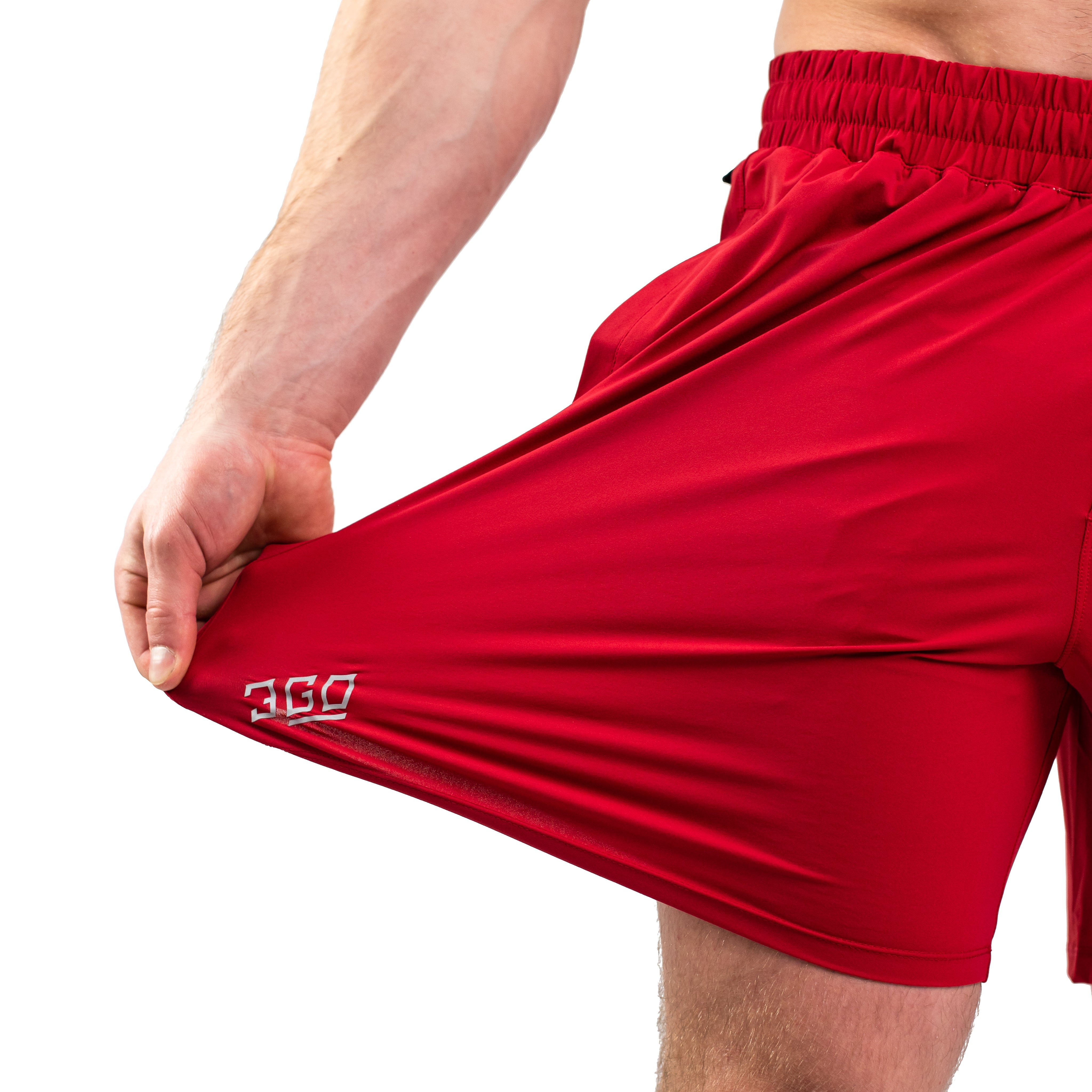 Close-up of 360-degree stretch fabric on Courage 360Go Shorts, designed for complete training mobility.