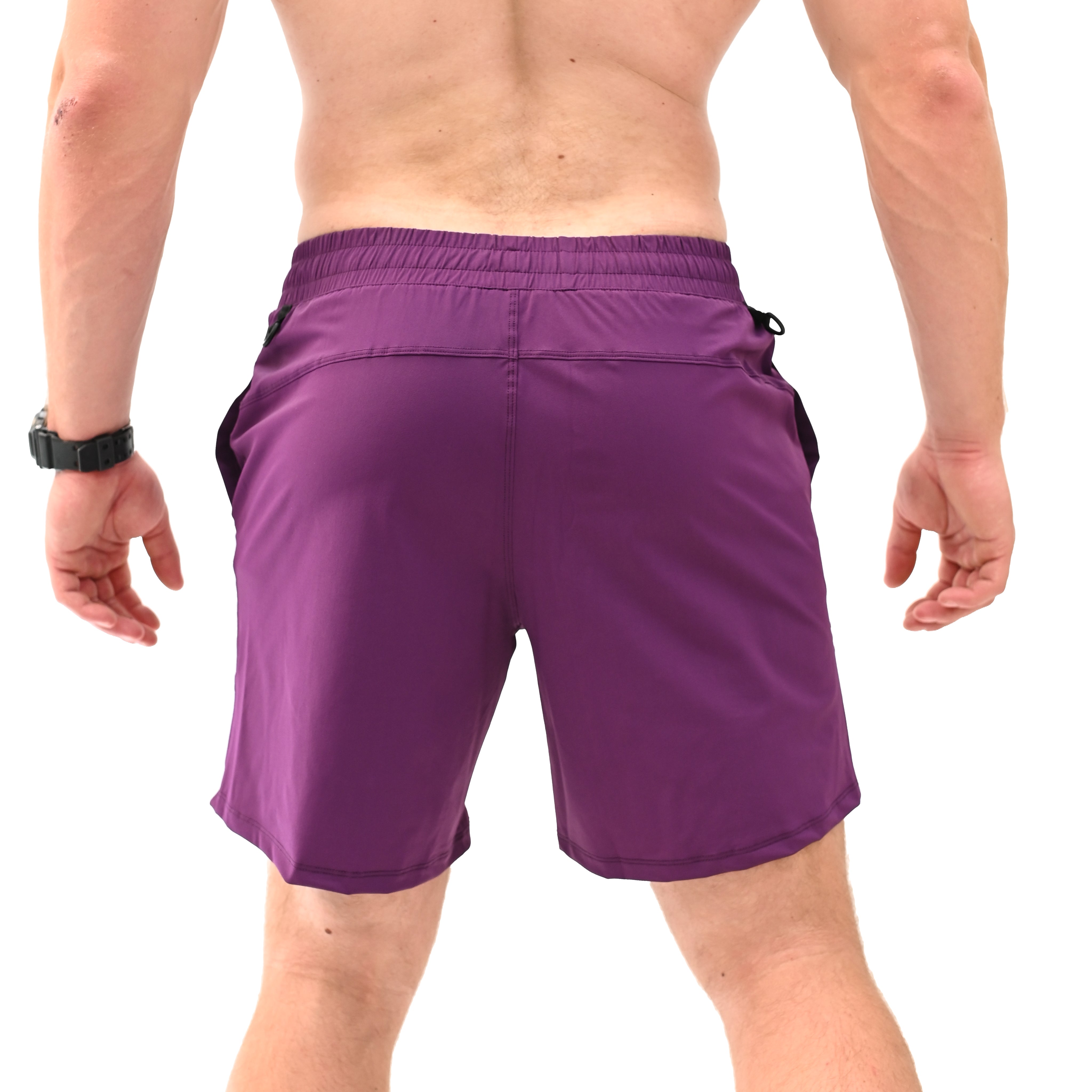 Rear view of A7 360Go KWD Shorts in Berry with loop-through ripstop pockets and performance-driven design.