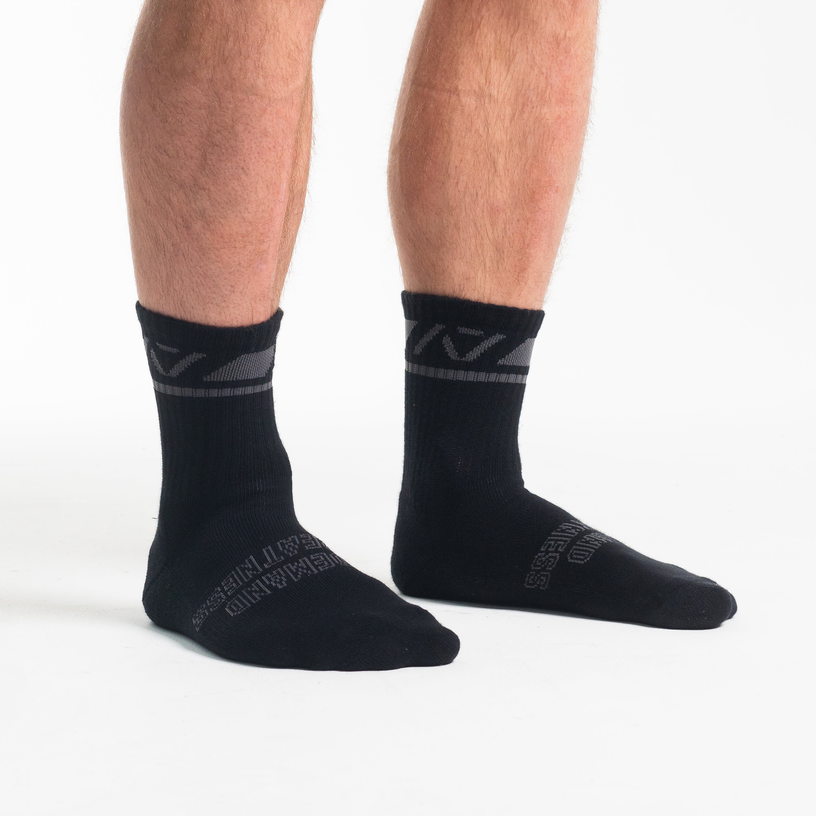 Side profile of A7 Crew Socks in Shadow Stone, highlighting the A7 logo on the ankle and compression-style top.