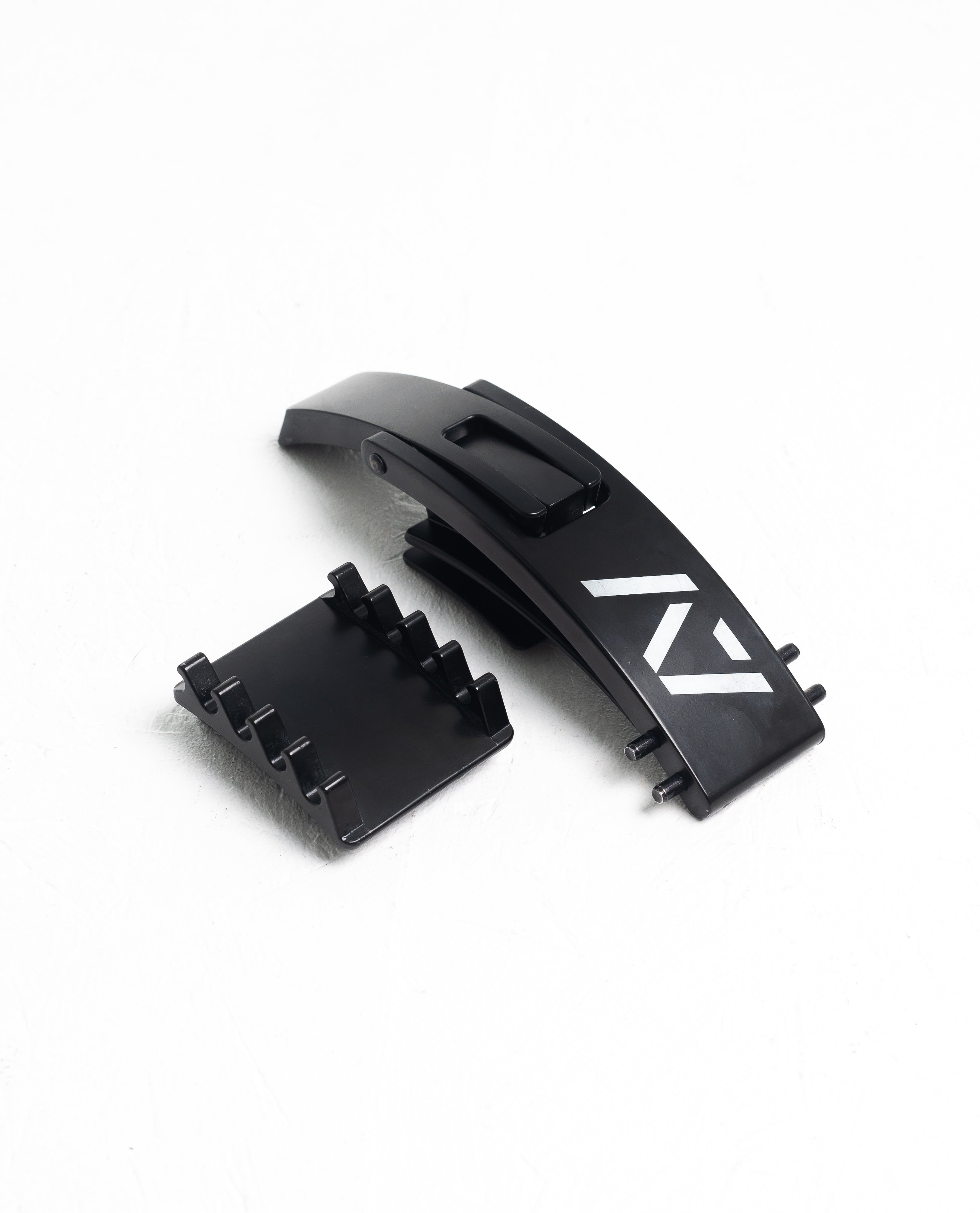 Front view of A7 PAL Buckle in matte black featuring adjustable Pioneer Lever system and durable stainless steel design.