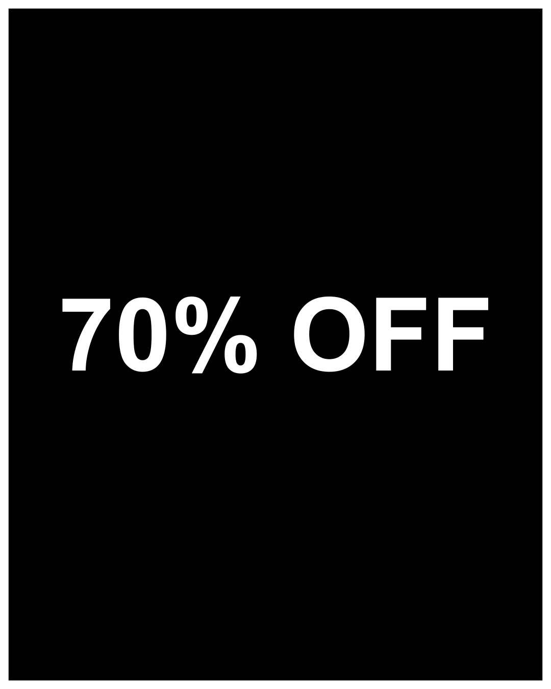 70% OFF text on a black background