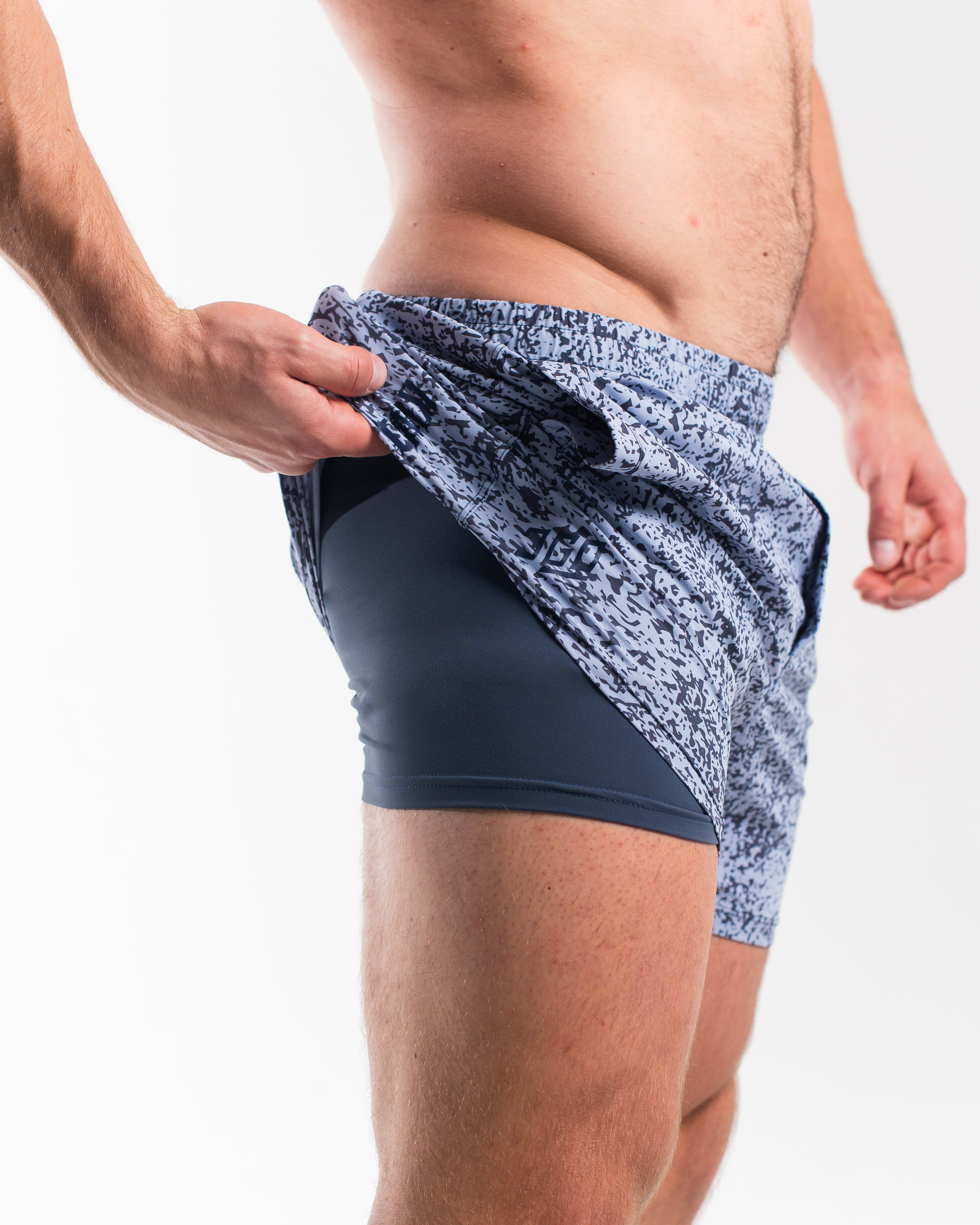 Close-up of the super-soft 1Z performance liner in A7 360Go 1Z Shorts in Foggy Navy, designed for comfort and support.