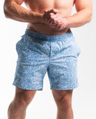 Front view of A7 360Go 1Z Shorts in Slate Blue featuring athletic cut, drawstring waistband, and built-in liner.