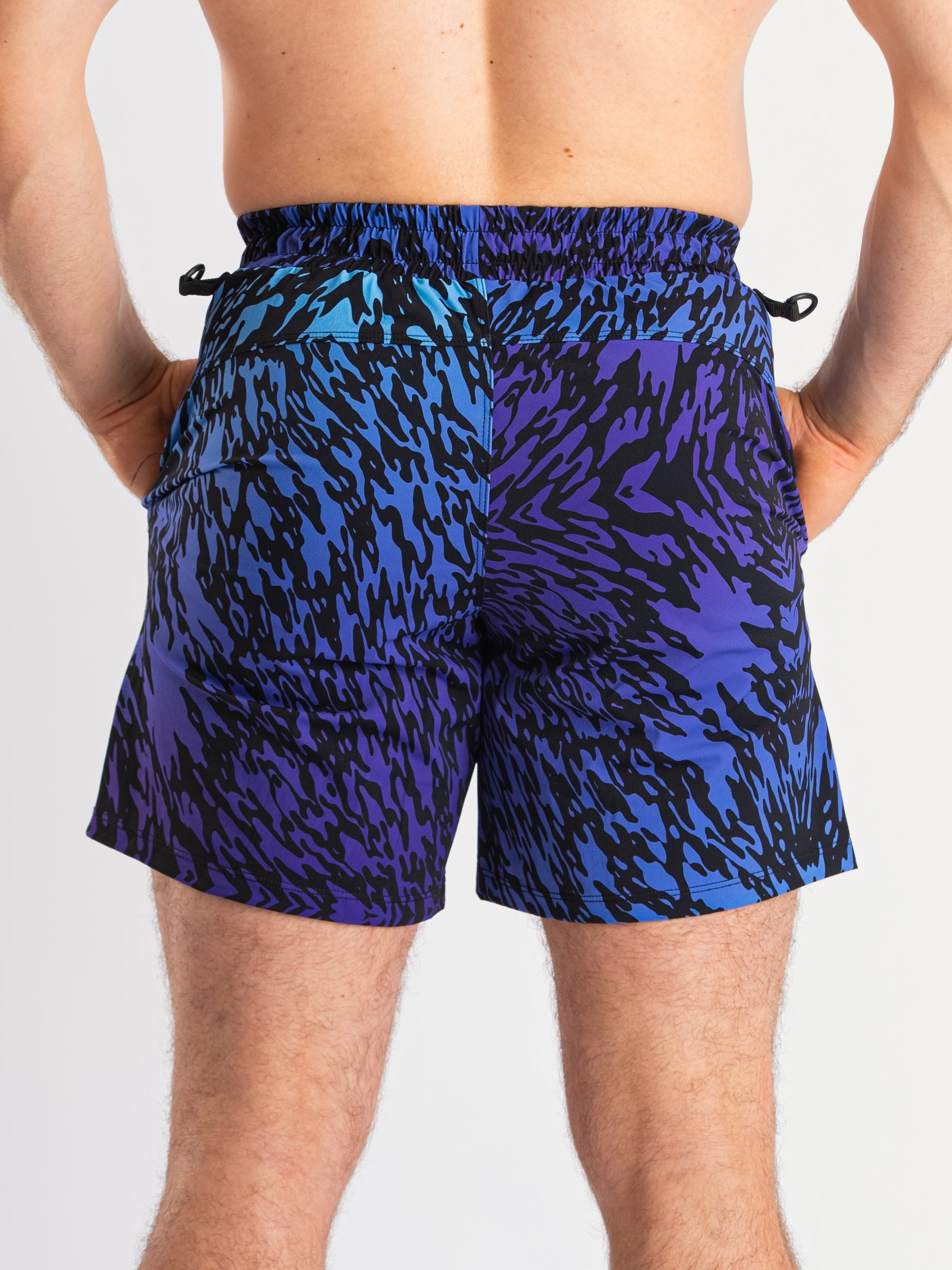 Rear view of 360Go 1Z Shorts in Violet Tiger featuring ripstop loop-through pockets and functional design.