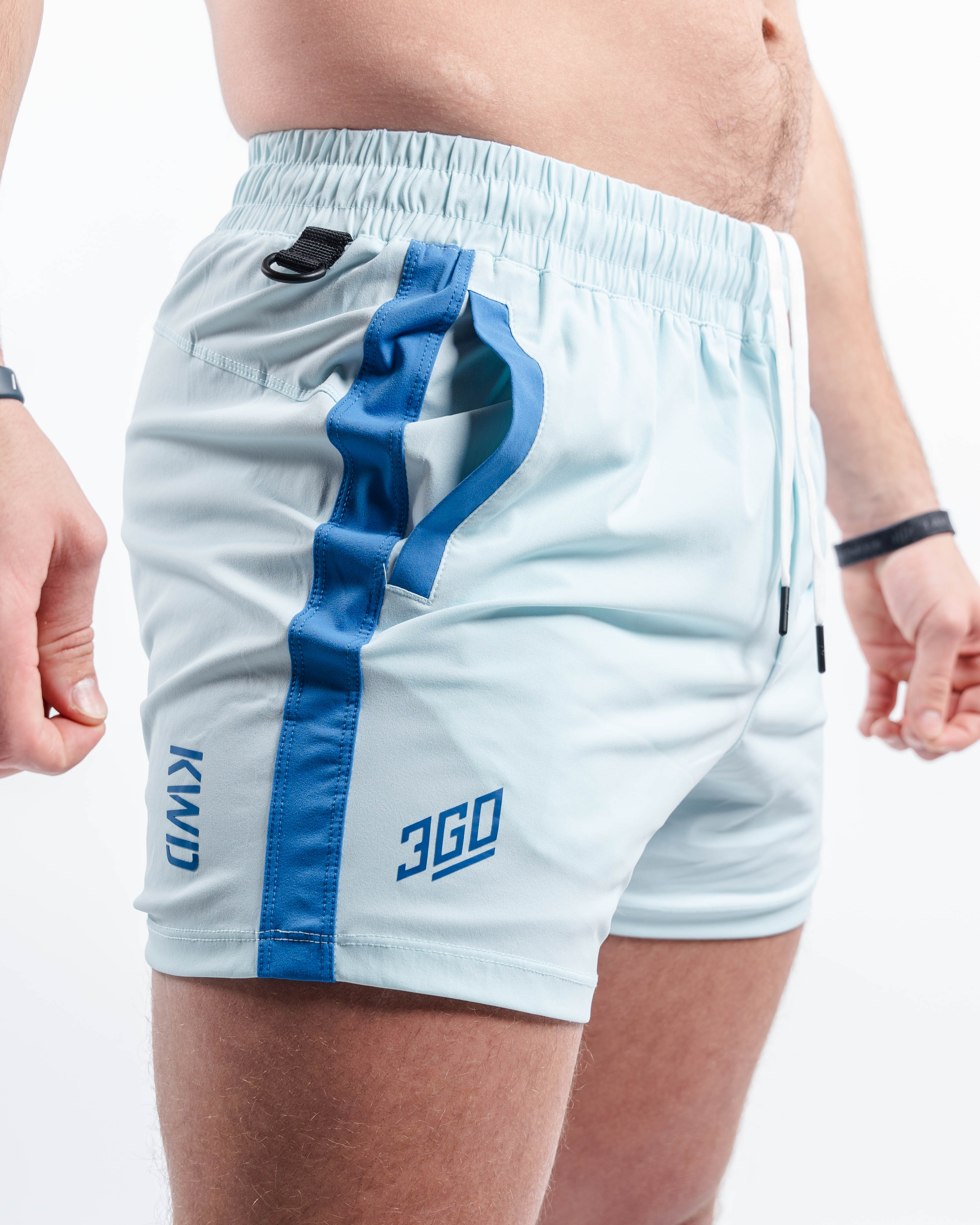 Matte silicone A7 logos on Cyanite 360Go KWD Shorts offering subtle branding with a clean aesthetic.