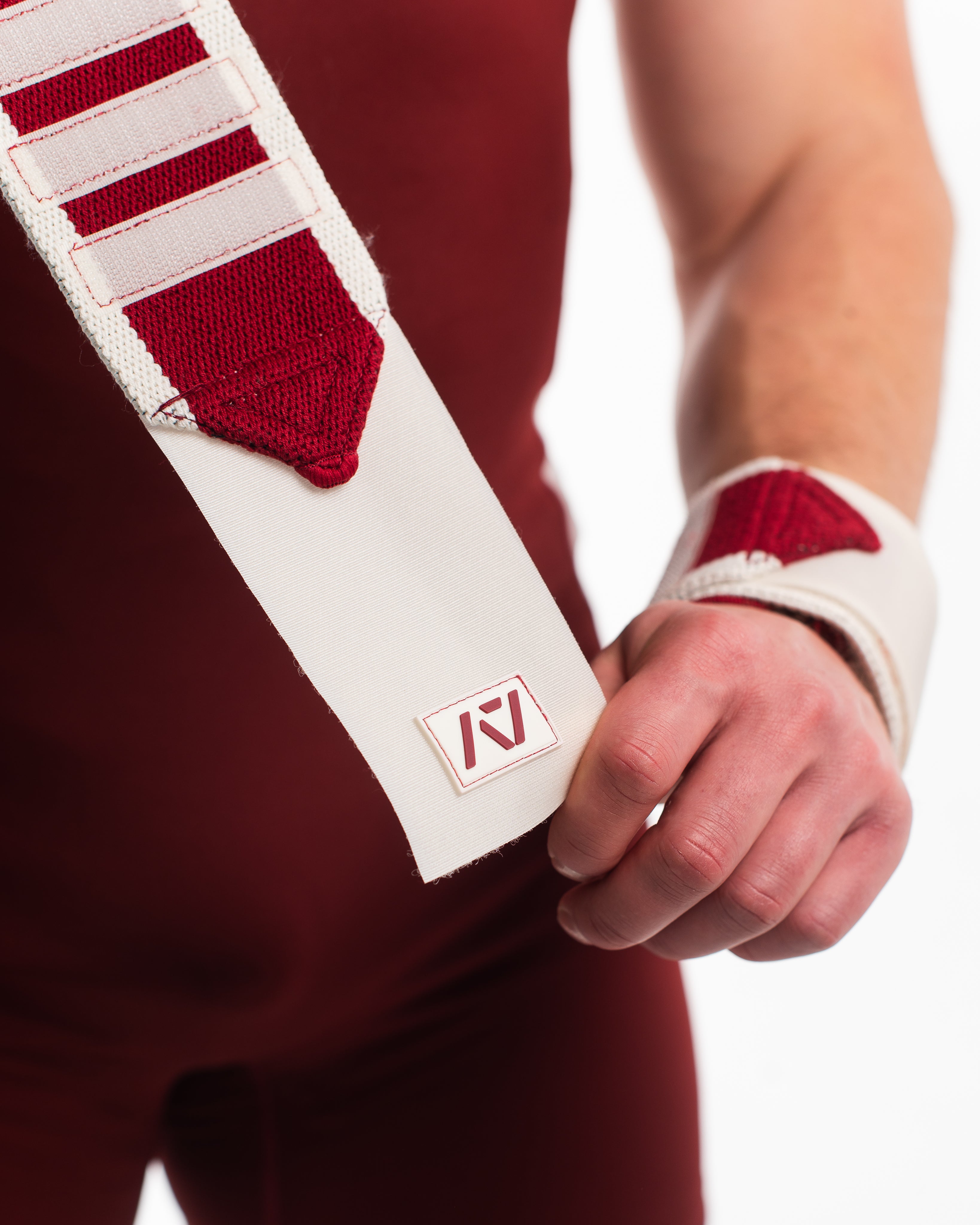 Close up of Ivory Rose Wrist Wrap with A7 logo patch