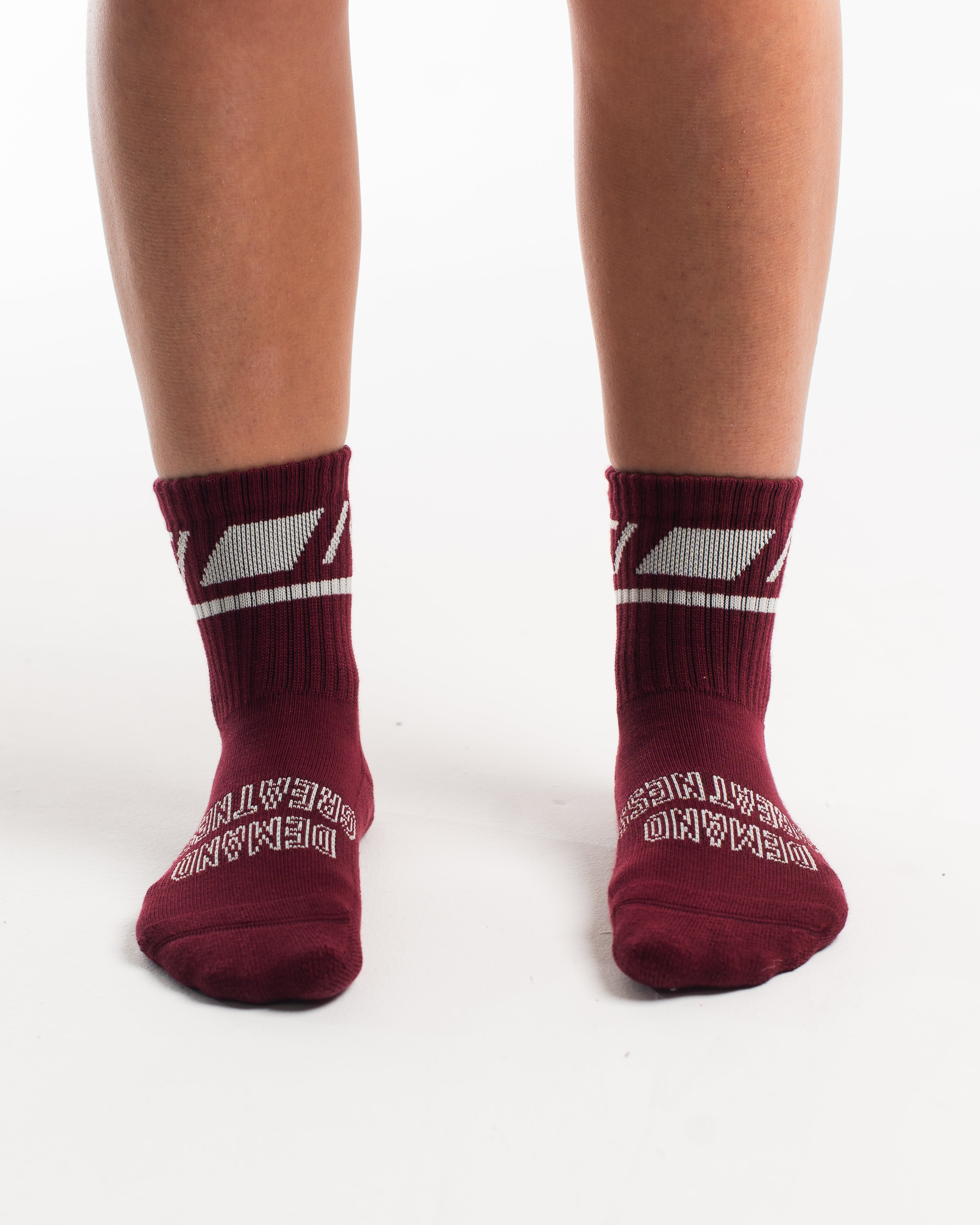 Front view of A7 Crew Socks in Ivory Rose, showcasing mid-shin length and ribbed cuff design.