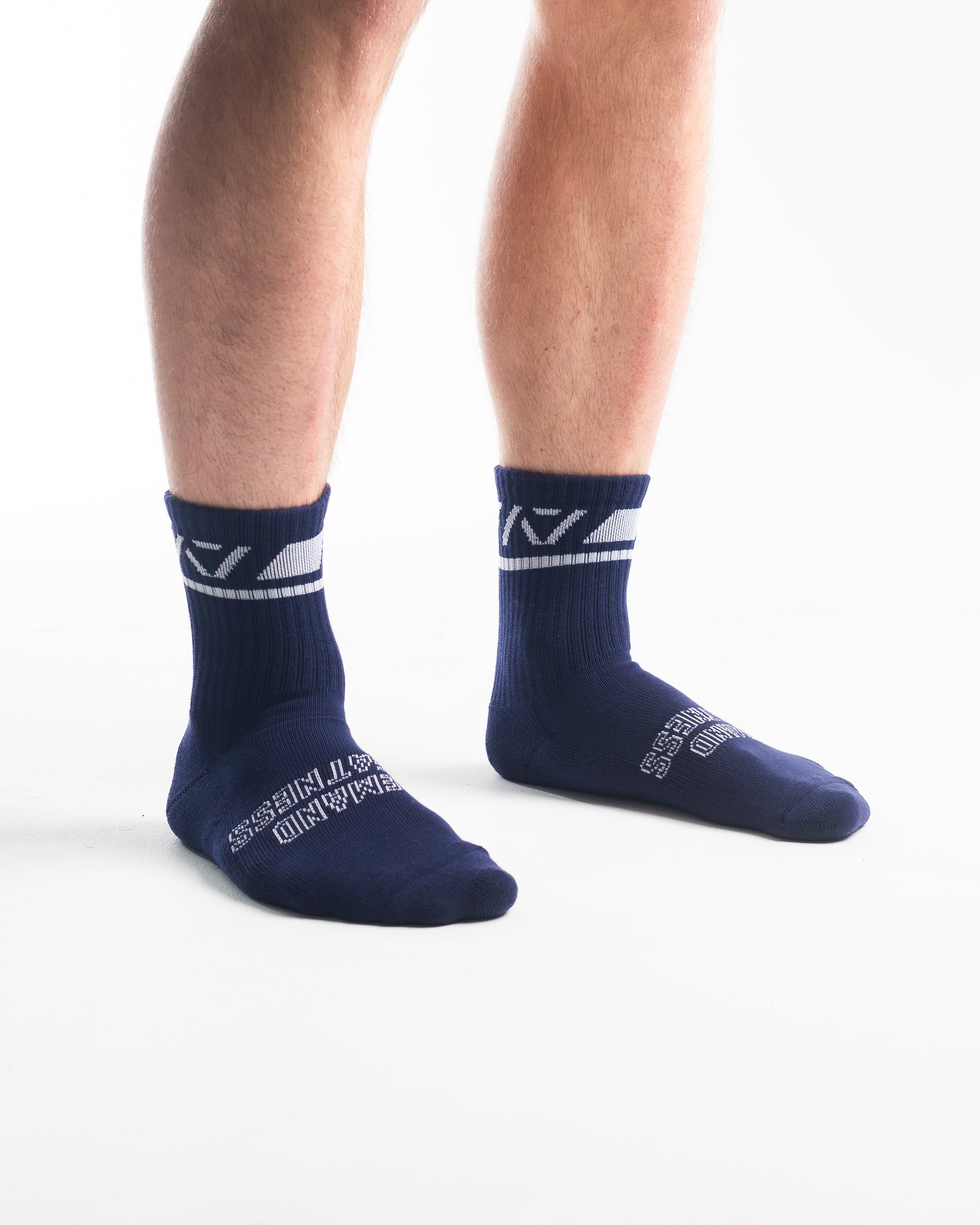 Side profile of A7 Crew Socks in Night Light, highlighting the A7 logo on the ankle and compression-style top.