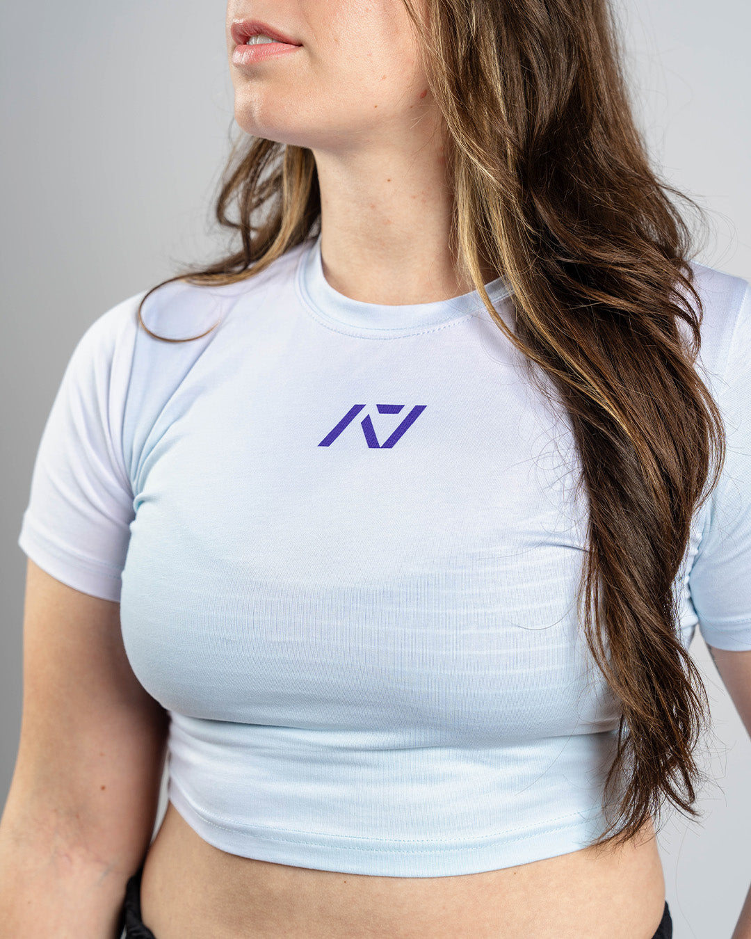 Close-up of fabric texture and stitching on the A7 Affirmation True-Fit Women's Crop – Pastel showing quality construction.