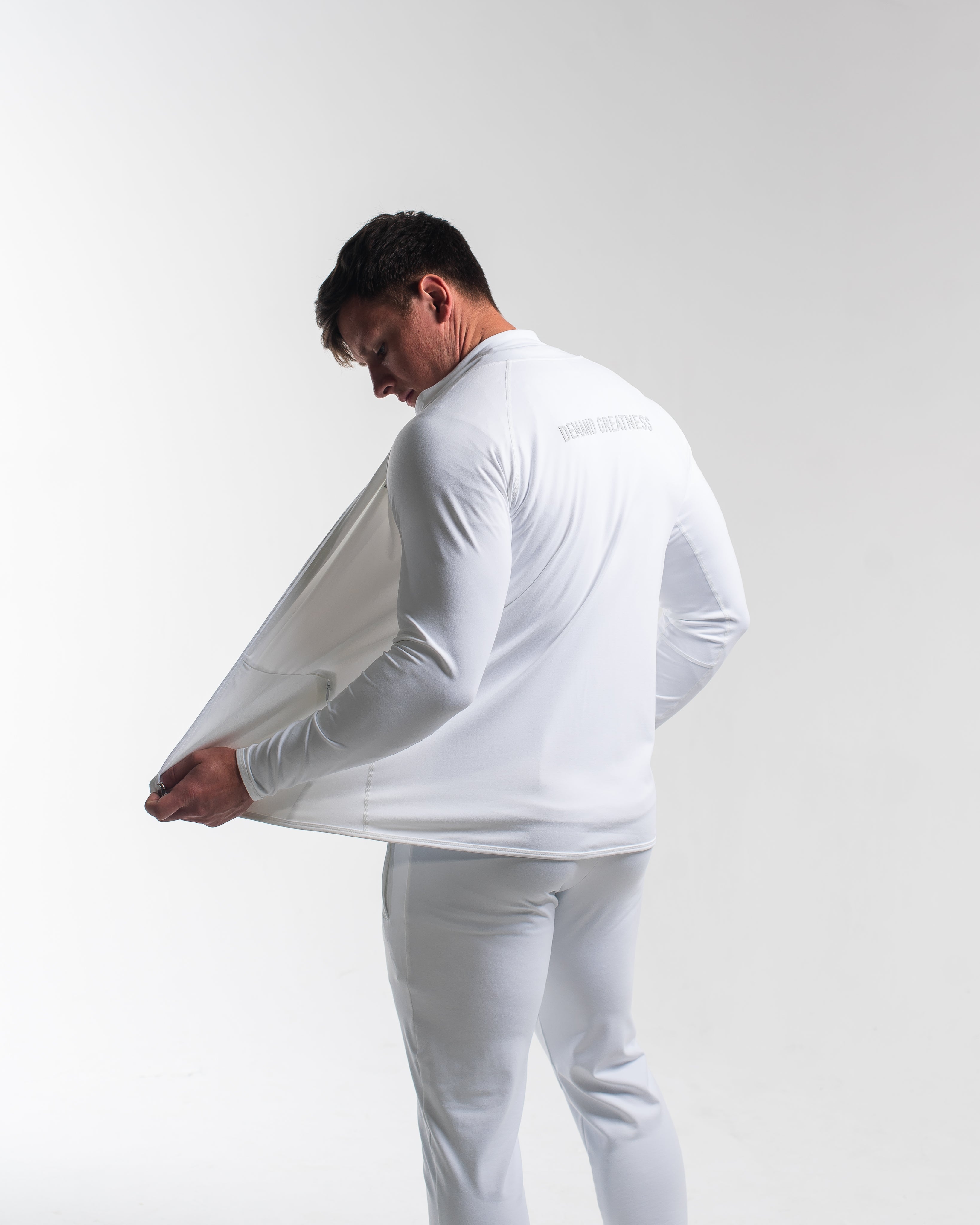 	Back view of Polar Defy Jacket highlighting smooth stretch fabric panels.