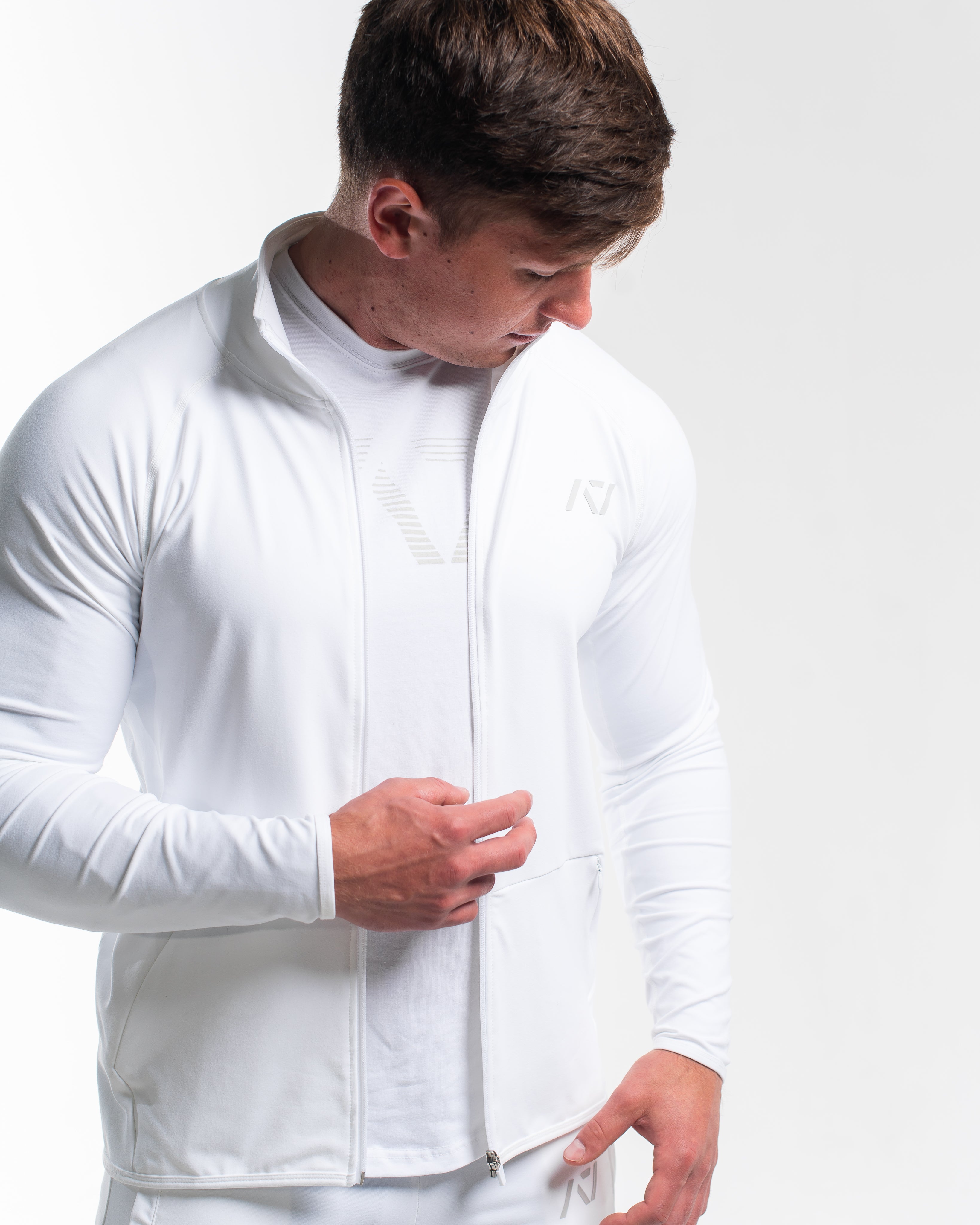 Close-up of 4‑way stretch knit fabric on the Polar Defy Jacket showing texture.