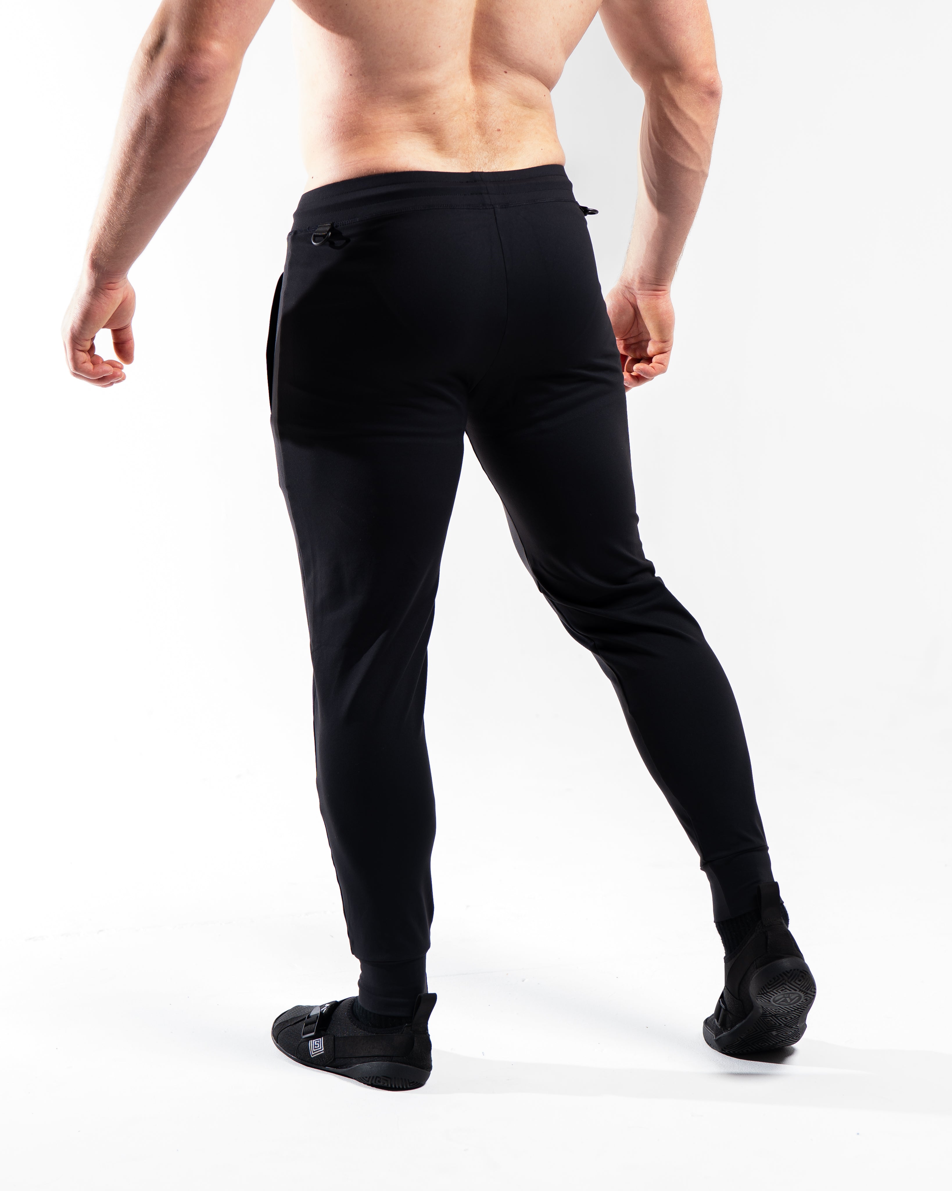 Rear view of the USAPL Classic joggers showing clean silhouette with no back pockets.