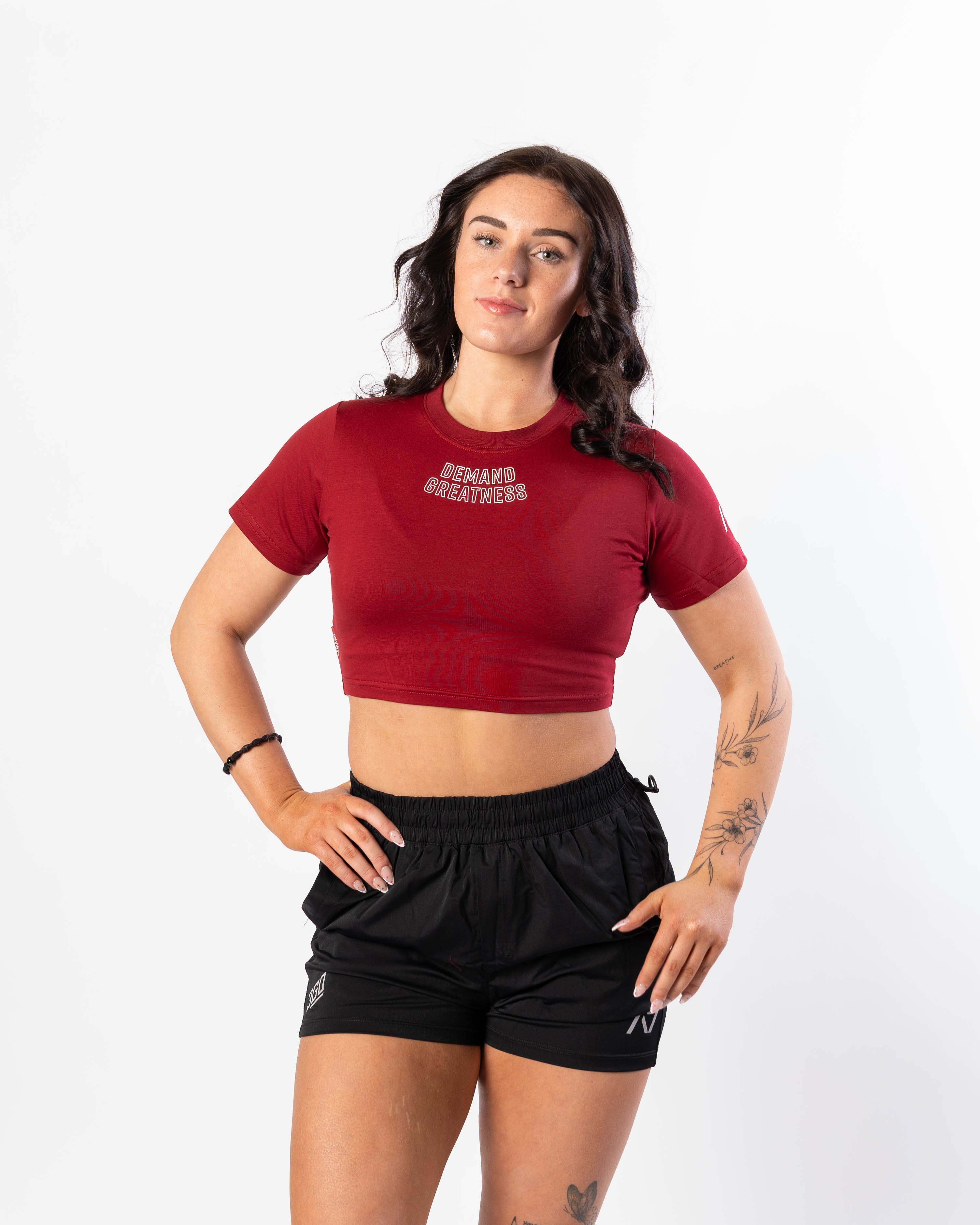 Female model posing with meet crop