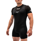 Front view of A7 Classic Singlet in Black, showing minimalist IPF-approved design with tapered athletic fit.